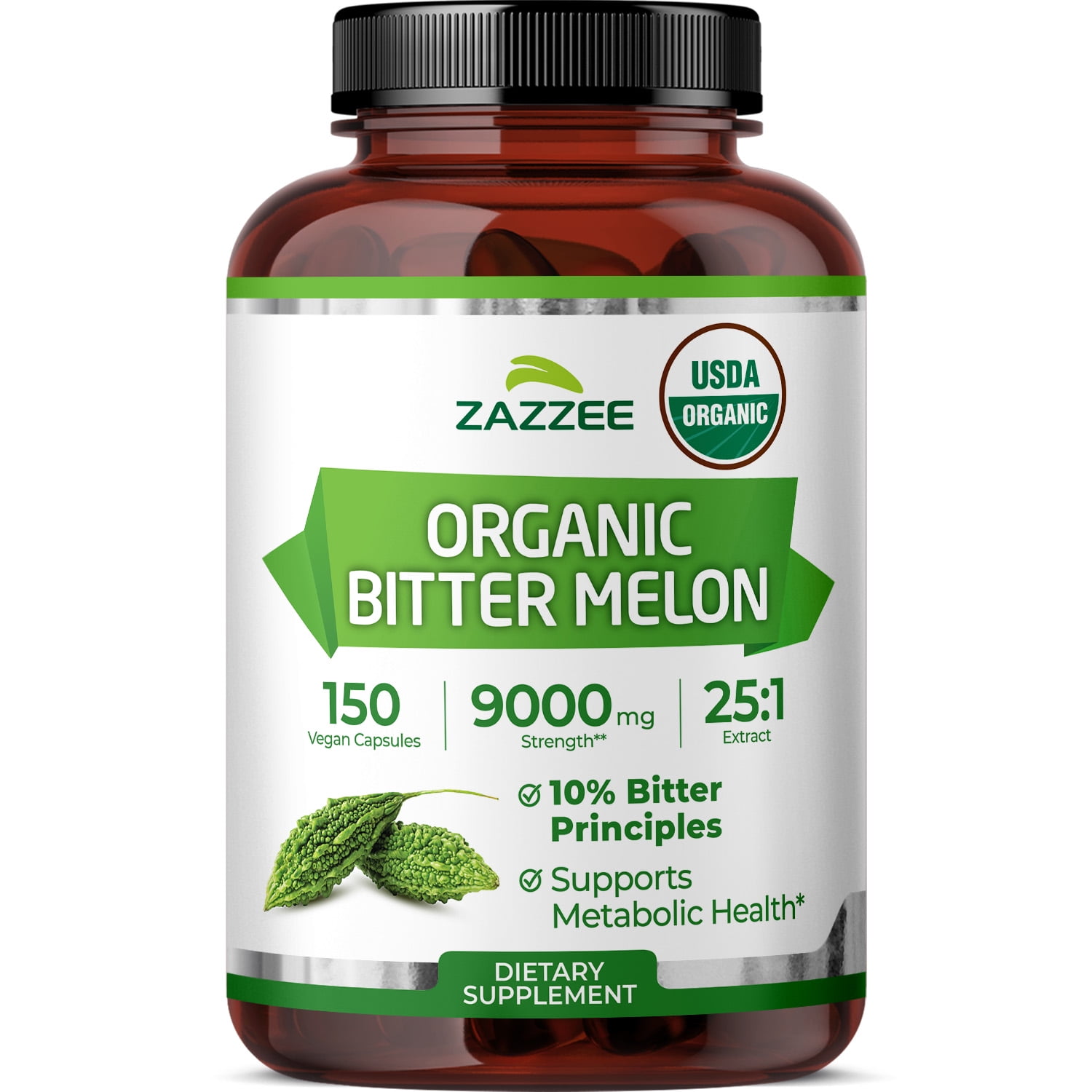 Zazzee USDA Organic Bitter Melon 25:1 Extract 9000 mg Strength – 150 Vegan Capsules – Standardized to 10% Bitter Principles – Antioxidant & Metabolic Support – Concentrated 25X Extract – All-Natura