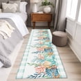 thumbnail image 4 of Nautical Coastal 2'x6' Runner Rugs for Hallway Kitchen Bedside Non Slip, Summer Sea Corals Shells Starfish Green Plaid Entryway Rug Runners with Rubber Backing, Long Carpet Runner for Laundry Room, 4 of 8