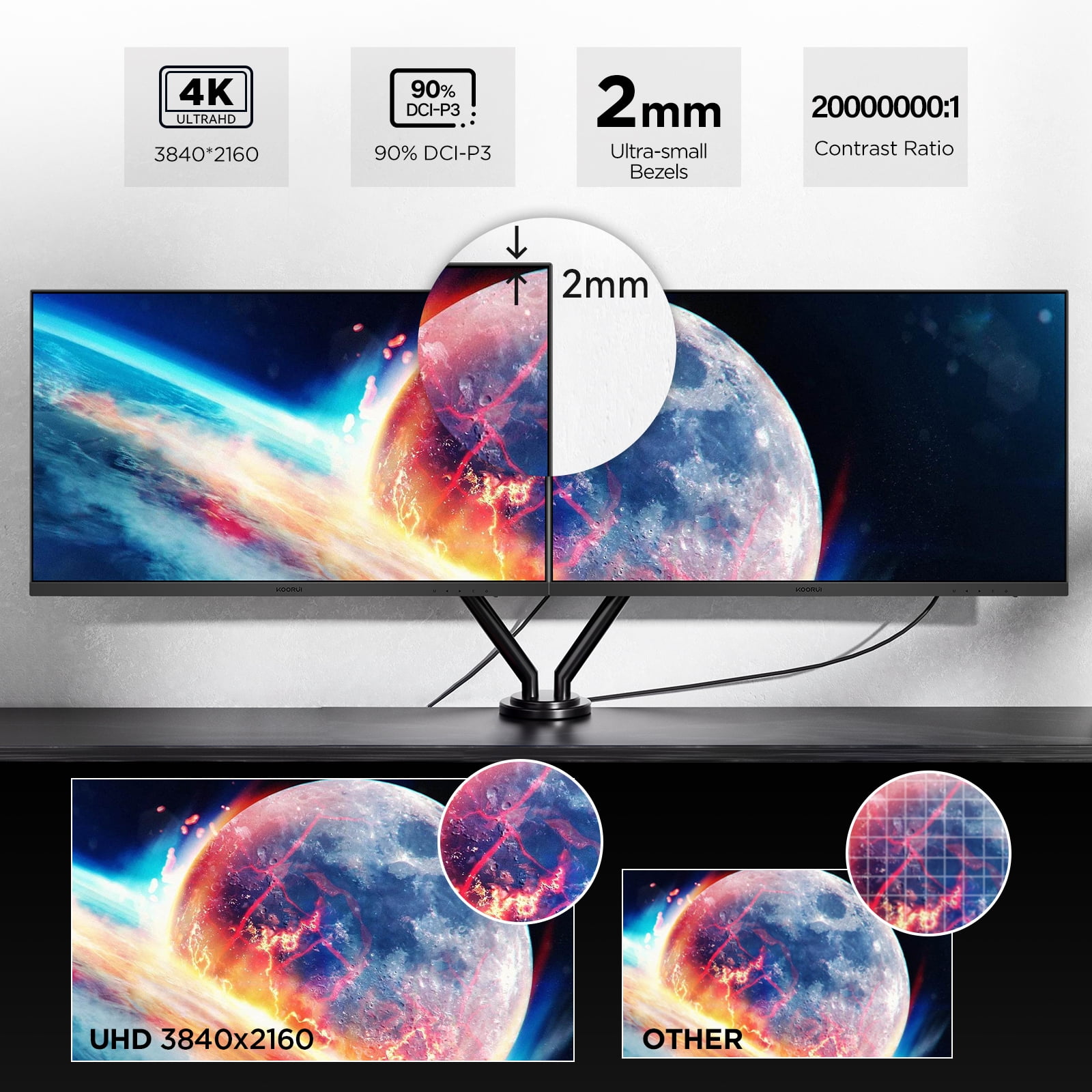 KOORUI 27 inch IPS PC Monitor, 4K UHD, HDR10, 90% DCI-P3 KOORUI 27 inch IPS PC Monitor, 4K UHD, HDR10, 90% DCI-P3