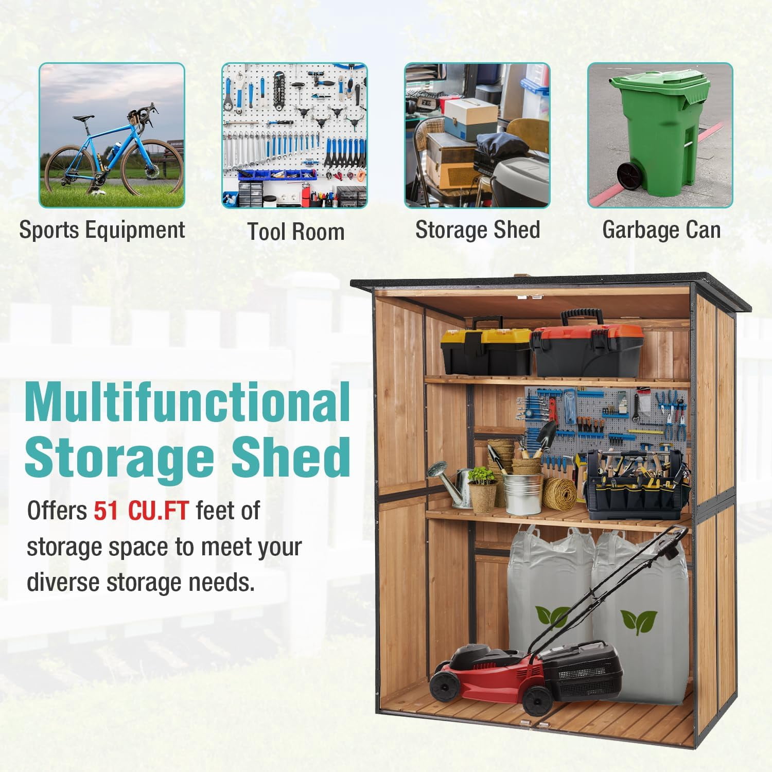 MEDEHOO Sheds & Outdoor Storage,Large Garden Shed with Metal Frame Structure and Adjustable Shelves,Bike Storage Tool Cabinet Box for Backyard Garden Patio Lawn (Brown)