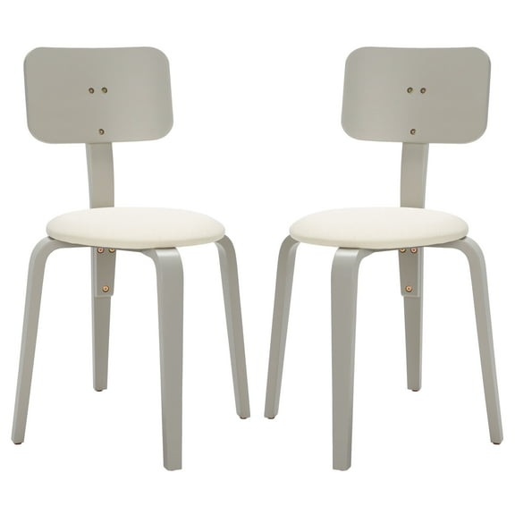 SAFAVIEH Jo Upholstered Stackable Dining Chair, Grey/Cream, Set of 2 (21.7 in. W x 22.6 in. D x 32.9 in. H)