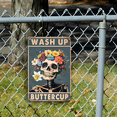 thumbnail image 4 of Wash Up Buttercup_ Vintage Skull Metal Sign - 8x12 Inch Rustic Wall Art with Floral Design for Home, Bar, Bathroom, or Garden Decor - Durable Tinplate Material, Easy to Hang, Unique Gift Idea, Bar De, 4 of 4