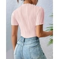 thumbnail image 6 of Bodysuits for Womens Crew Neck Short Sleeve Body Suits Going Out Outfits Summer Leotards Tops Onesie Shirts Pink S, 6 of 7