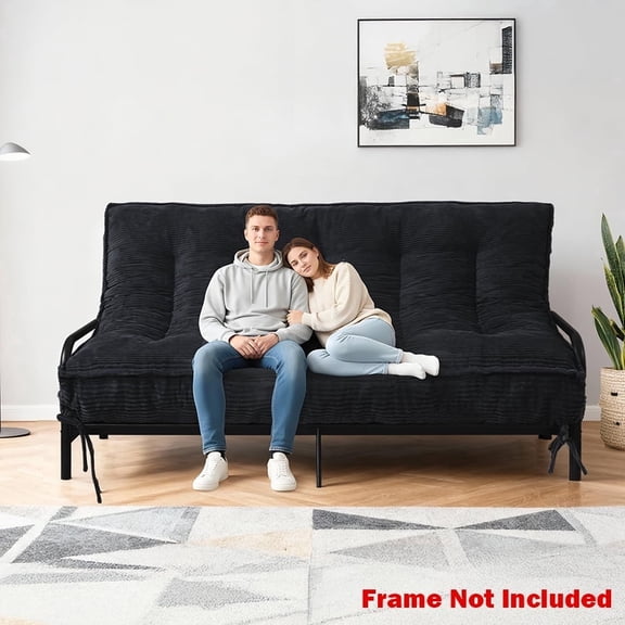 8 Inch Futon Mattress Full Size, Futon Floor Sofa Bed Foldable with Soft Corduroy Fabric  - 2 Storage Straps for Home, Guest Room, Dorm(Frame Not Included)