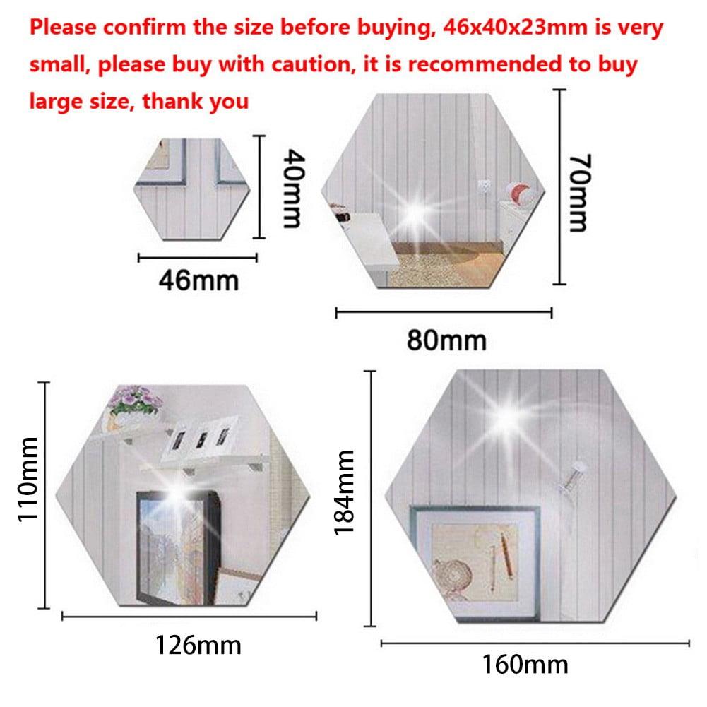 yaaqii 24pcs Golden Hexagon Mirror Wall Acrylic Self no glud Mosaic Tiles Stickers