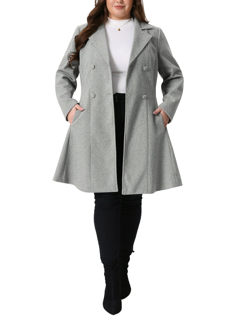 Agnes Orinda Women's Plus Size Coats Notch Lapel Double Breasted