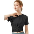 thumbnail image 5 of ALING Tunic Tops For Women Short Sleeve Round Neck T Shirts Casual Tee Cute Yoga Tops, Crewneck T-Shirt Workout Shirts For Running Gym Athletic Shirts,White/Black, 5 of 7