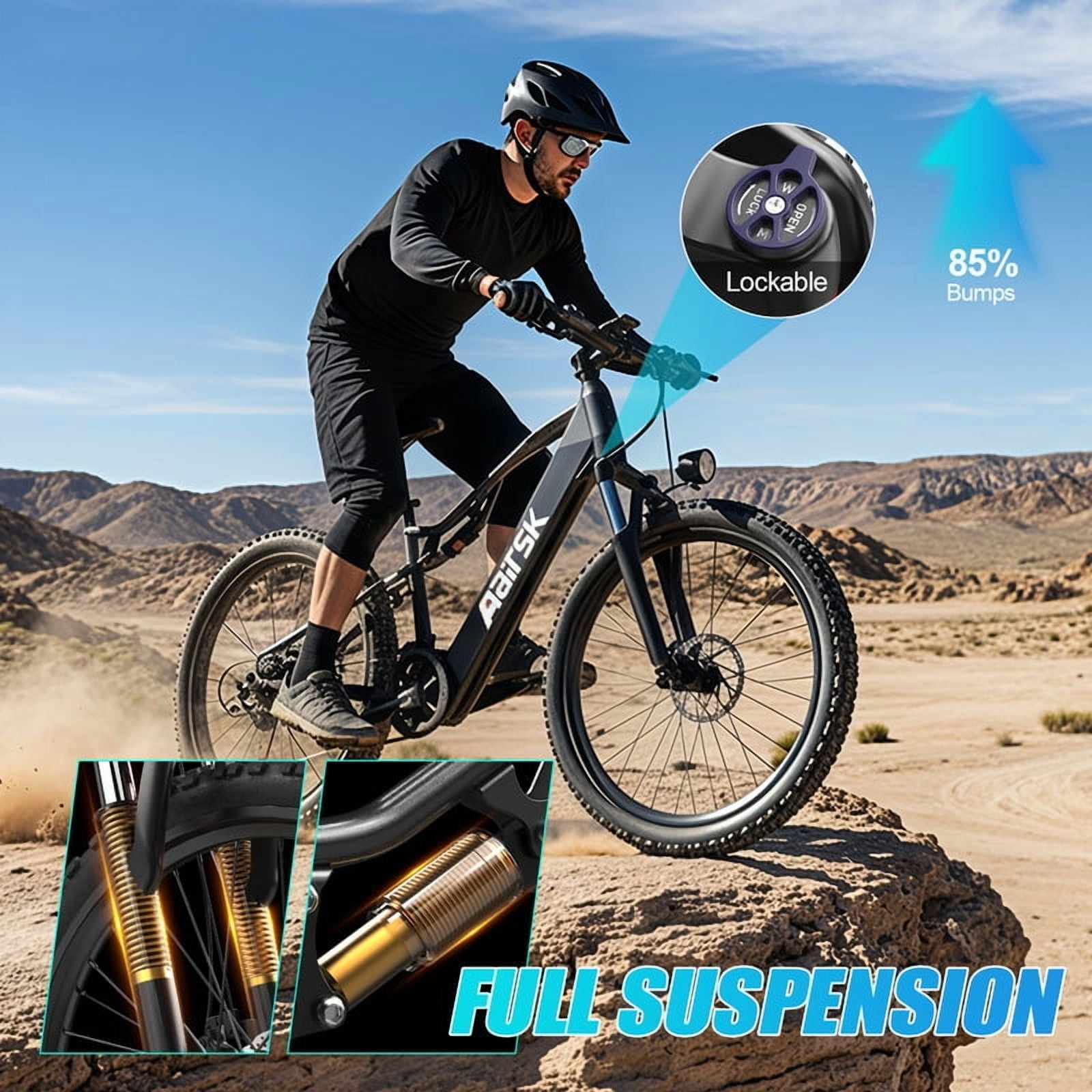 Aairsk XT90 1500W Peek Motor 28MPH Ebike For Adults,48V 20AH Battery,26" Electric Bike With Full Suspension UL2849
