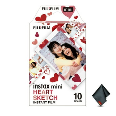 FUJIFILM INSTAX MINI Heart Sketch Instant Film (10 Exposures) Bundle With Microfiber Cleaning Cloth