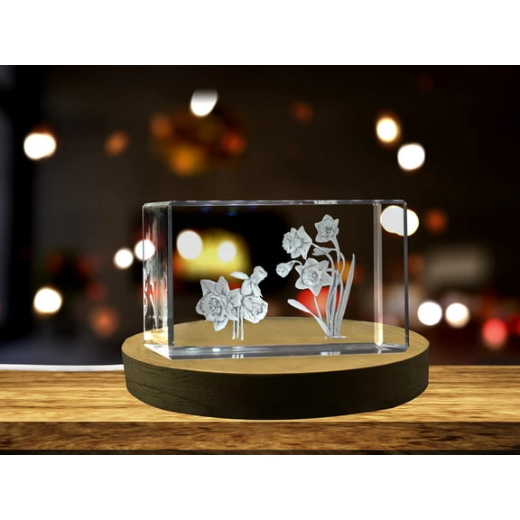 Daffodil Flower 3D Engraved Crystal Keepsake/ Gift/Decor/ Collectible/ Clear - AB Crystal Collection