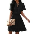 thumbnail image 3 of Liacowi Women Summer Mini Dresses V Neck Short Sleeve Frilly Flounce Slim Waist Ruffled A Line Swing Party Dress, 3 of 6
