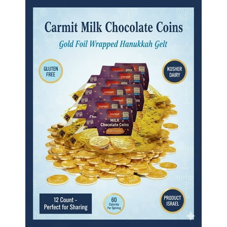 Hanukkah Chocolate Coins, Gold Coin Candy, Foil Wrapped Gelt, Kosher Dairy 16 Count