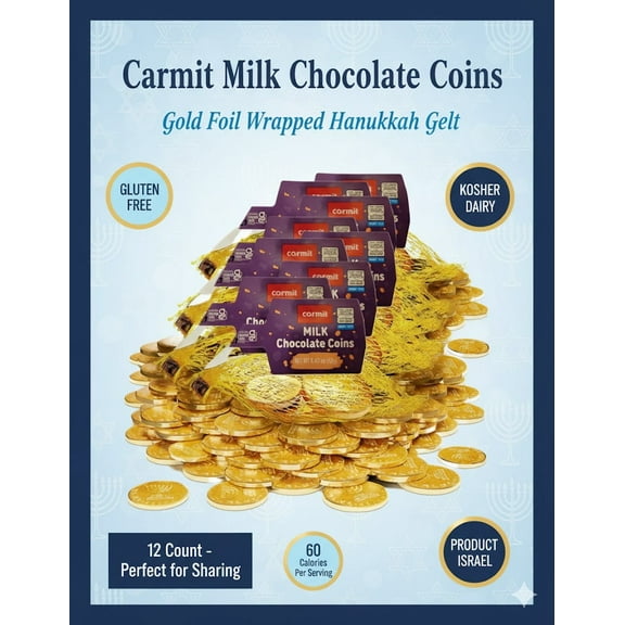 Hanukkah Chocolate Coins, Gold Coin Candy, Foil Wrapped Gelt, Kosher Dairy 16 Count