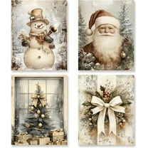 Hieng Vintage Christmas Wall Art Decor Set of 4 Retro Winter Holiday Xmas Artwork Poster Christmas Tree Snowman Wall Decor for Home Farmhouse Bedroom Gallery Decorations Unframed