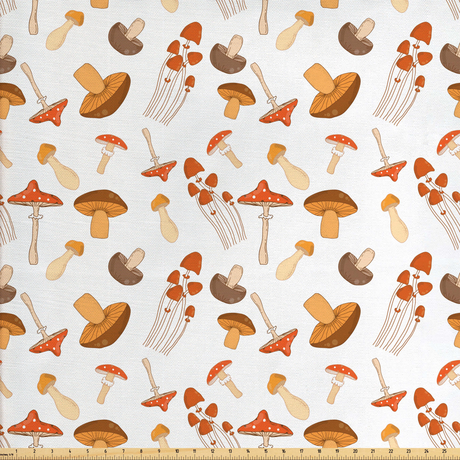 Autumn Fabric by The Yard, Colorful Mushroom Pattern Woodland