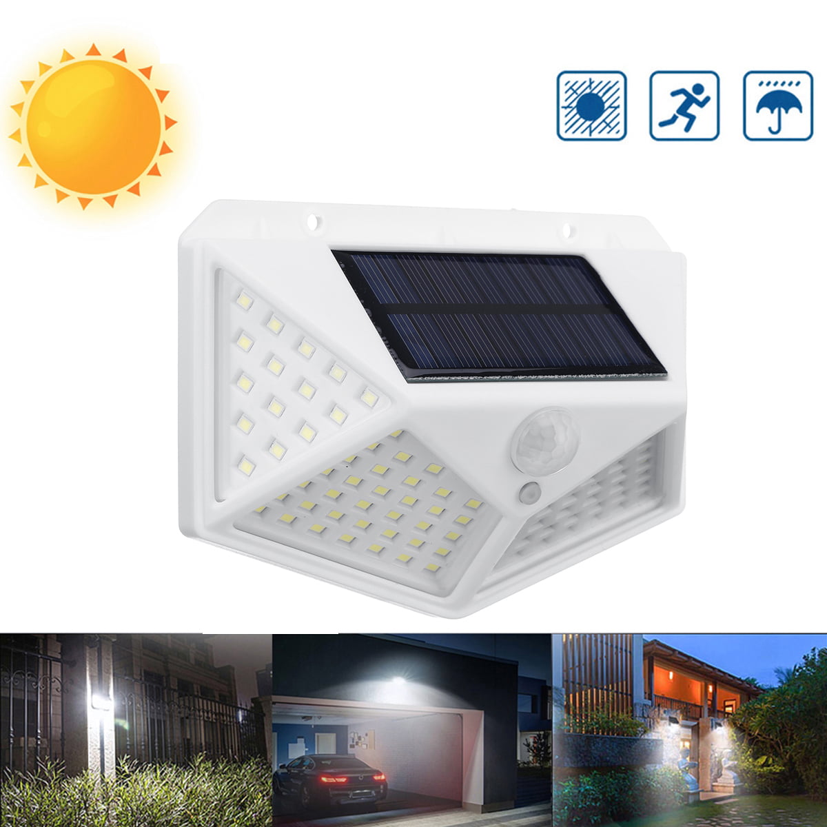 100LED Waterproof Solar Wall Light PIR Motion Sensor Garden Pathway Lamp Light 