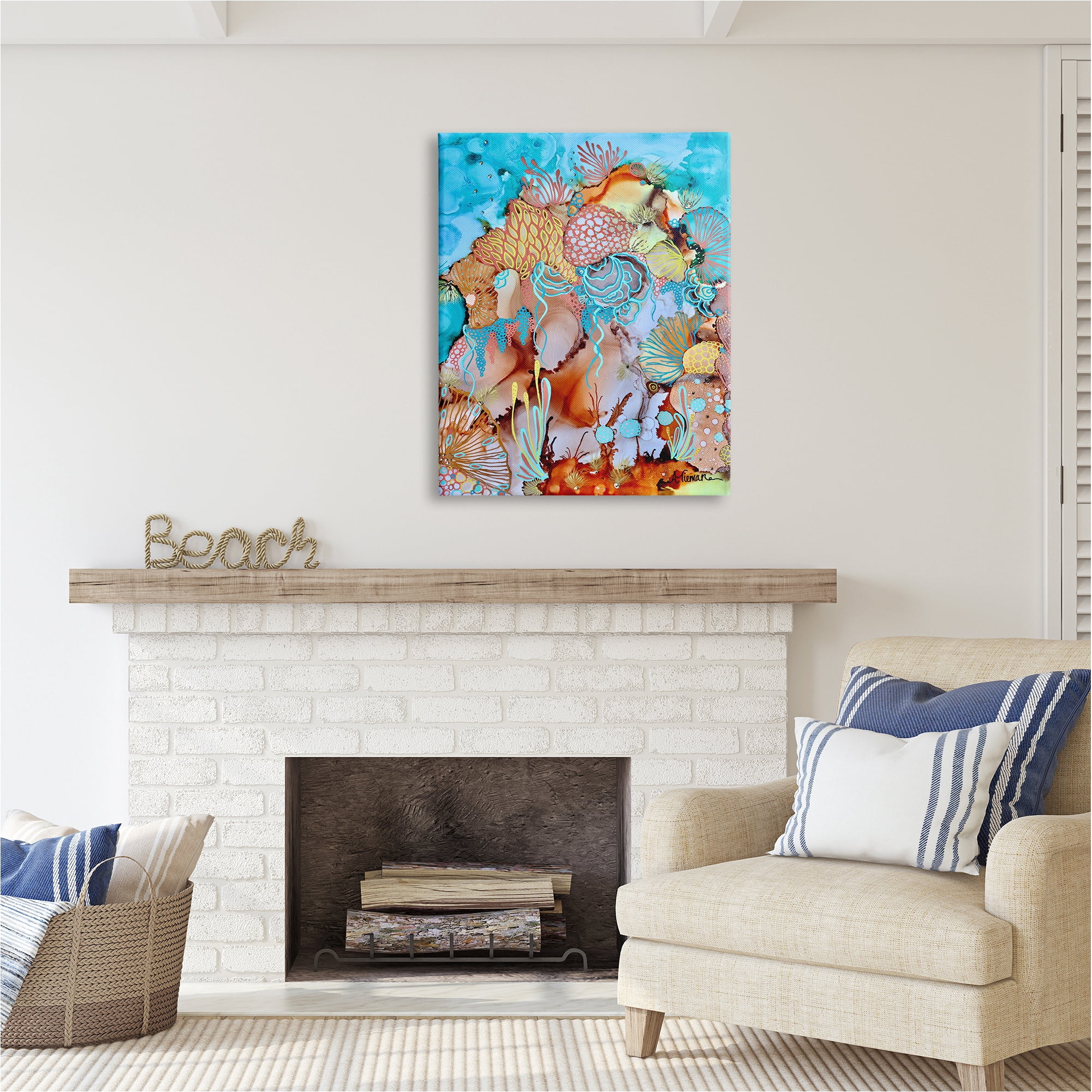 Stupell Industries Abstract Coral Reef Pattern Abstract Painting Gallery Wrapped Canvas Art Print Wall Art, 30 x 40