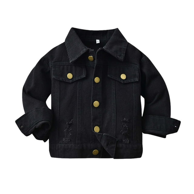 FAIWAD Toddler Baby Girl Denim Jacket Long Sleeve Lapel Button Down Jean Coat Color Block Spring Outwear