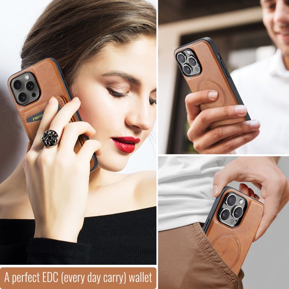 TECH CIRCLE Wallet Case for iPhone 14 6.1", Detachable 2-in-1 Stand RFID Blocking 4 Card Slot Wireless Charging Protective Case, PU Leather Removable Folio for iPhone 14 2022,Brown