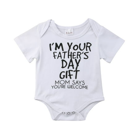 

Awoscut Newborn Baby Short Sleeve Romper Letter Printed Round Neck Jumpsuit