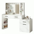 thumbnail image 4 of EOP Large Makeup Vanity Desk with Mirror & Lights, Vanity Table with 3 Drawers, 8 Shelves and 1 Large Cabinet, 3 Color Modes & Adjustable Brightness Dressing Table, White, 4 of 11