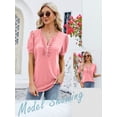 thumbnail image 6 of ZXSXSY Women's Buttons V Neck Puff Short Sleeve Tunic Top, 6 of 7