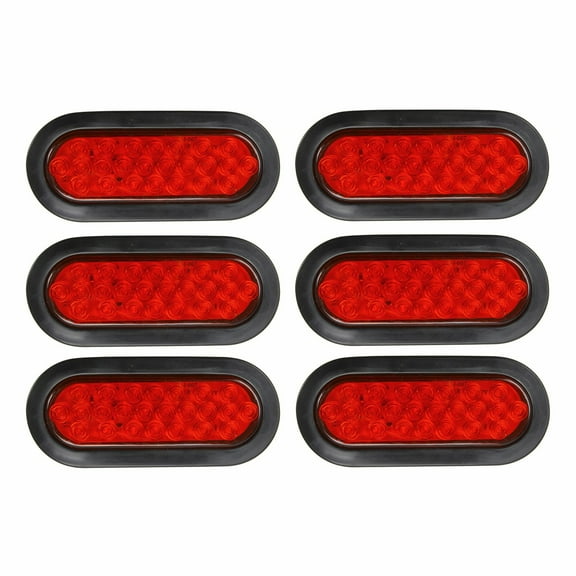 6x 6" 24 LED Oval Red Truck Trailer Stop/Turn/Tail Brake Sealed Lights w/Grommet