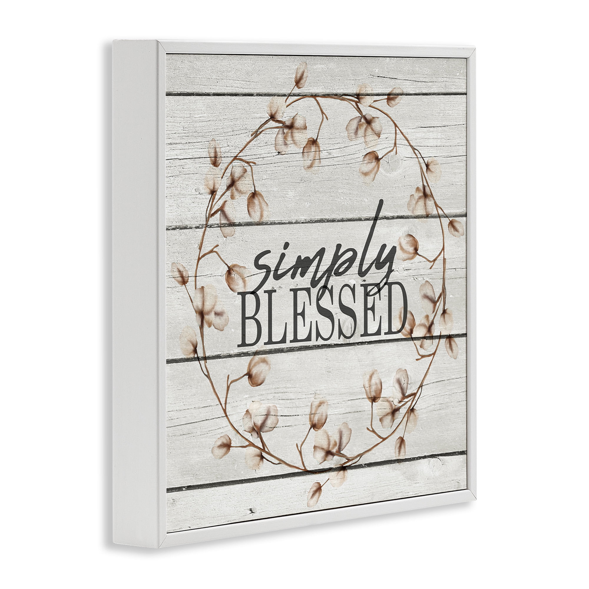 Stupell Industries Simply Blessed Rustic Wreath Botanical & Floral Painting White Framed Art Print Wall Art, 24 x 24