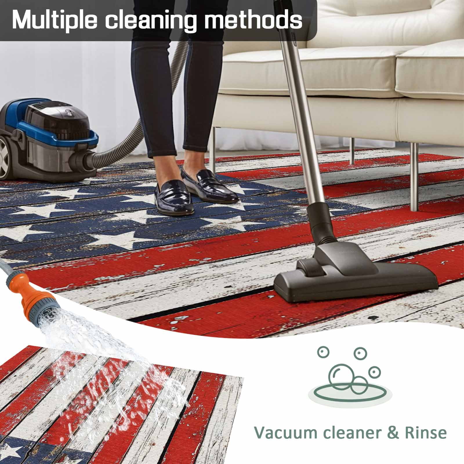 Outdoor Rug 5x7 ft 4th of July Waterproof Outdoor Patio Rug Mat Non Slip Outside Area Rugs Carpet for RV,Camping,Porch,Deck,Pool,Balconybackyard,Patriotic Wood American Flag Red White and Blue