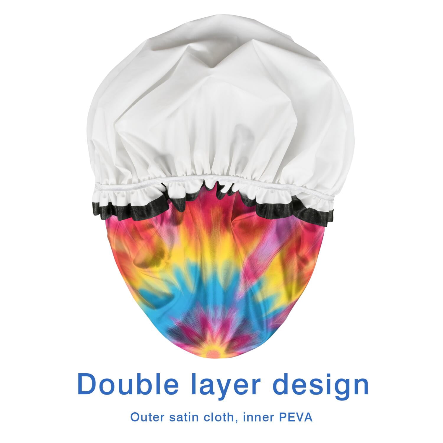 Shower Caps,Colorful Tie Dye Mandala Pattern Waterproof Shower Cap for Women 4 Pieces,Double Reusable Hair Cover for Shower PEVA Elastic Stretch Hem