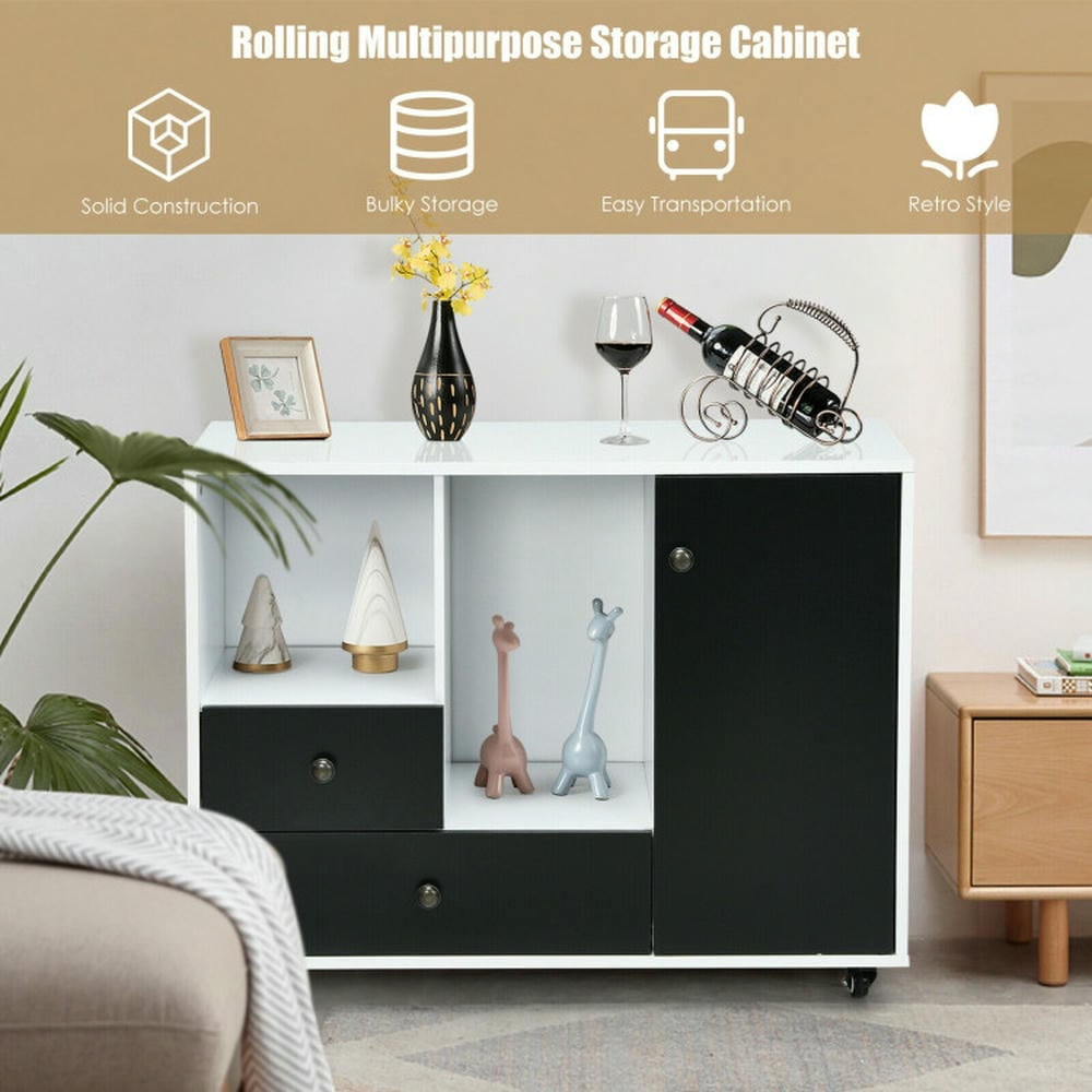 Spaco Lateral Mobile Filing Cabinet with 2 Drawers, File Cabinets for Home Office, Black