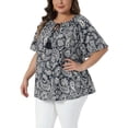 thumbnail image 4 of Agnes Orinda Women's Plus Size Tops Tie Crew Neck Short Sleeve Boho Print Blouse Summer Vacation Casual t Shirt 1X Black, 4 of 5