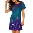 thumbnail image 3 of Lafuoo Purple and Green Glitter Pattern Women's Short-sleeved Nightdress, Knee-length Pullover Nightgown, Summer Home Wear-Small, 3 of 8