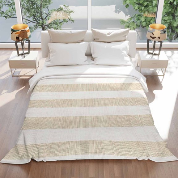 Flannel Fleece Throw Blankets Vintage Yellow Stripe on Linen Throws Blankets, Farmhouse Line Lightweight Soft Warm Blanket for Couch Sofa Bed Living Room All Season Use, 60x80in