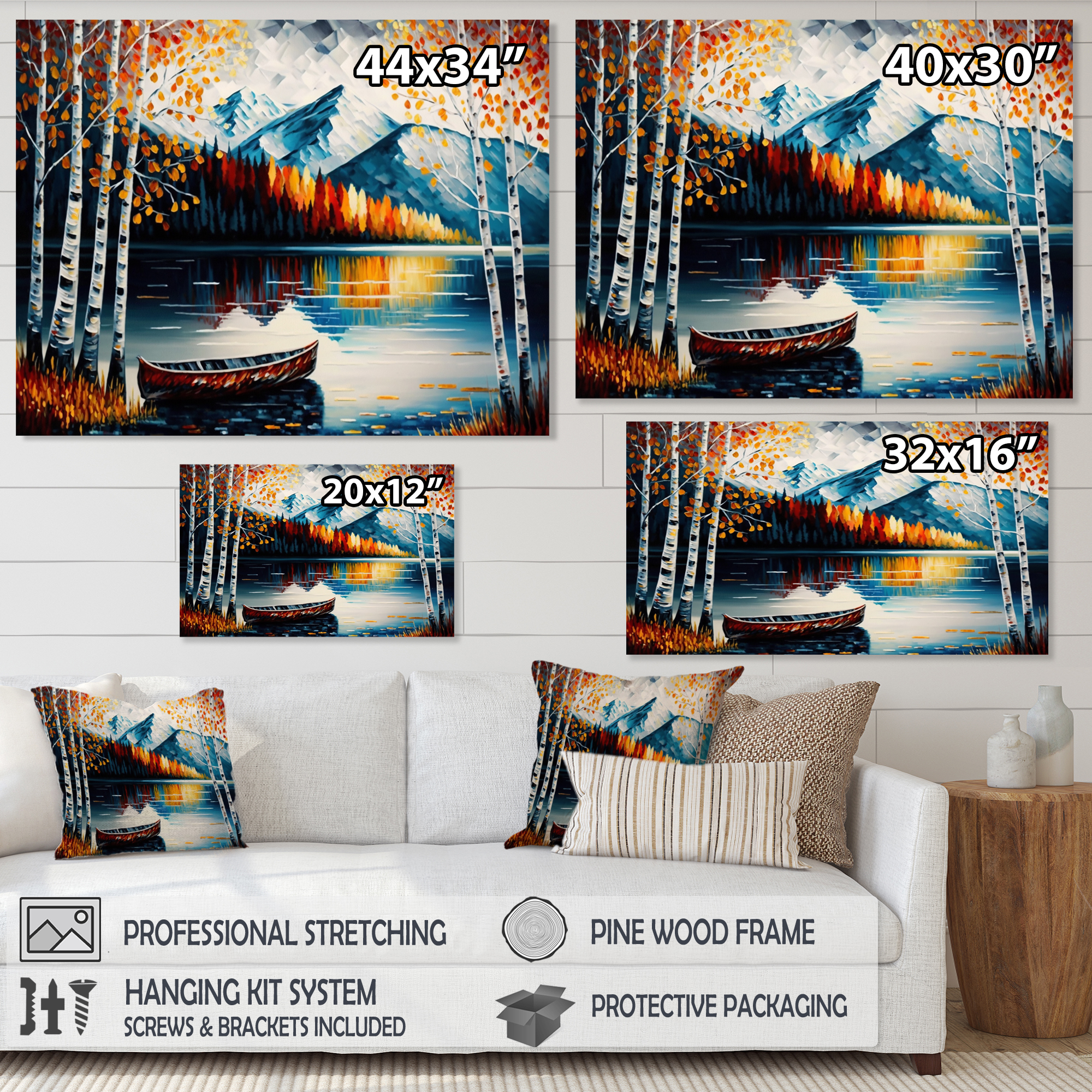 Designart Canoe On A Lake In Fall III Canvas Wall Art