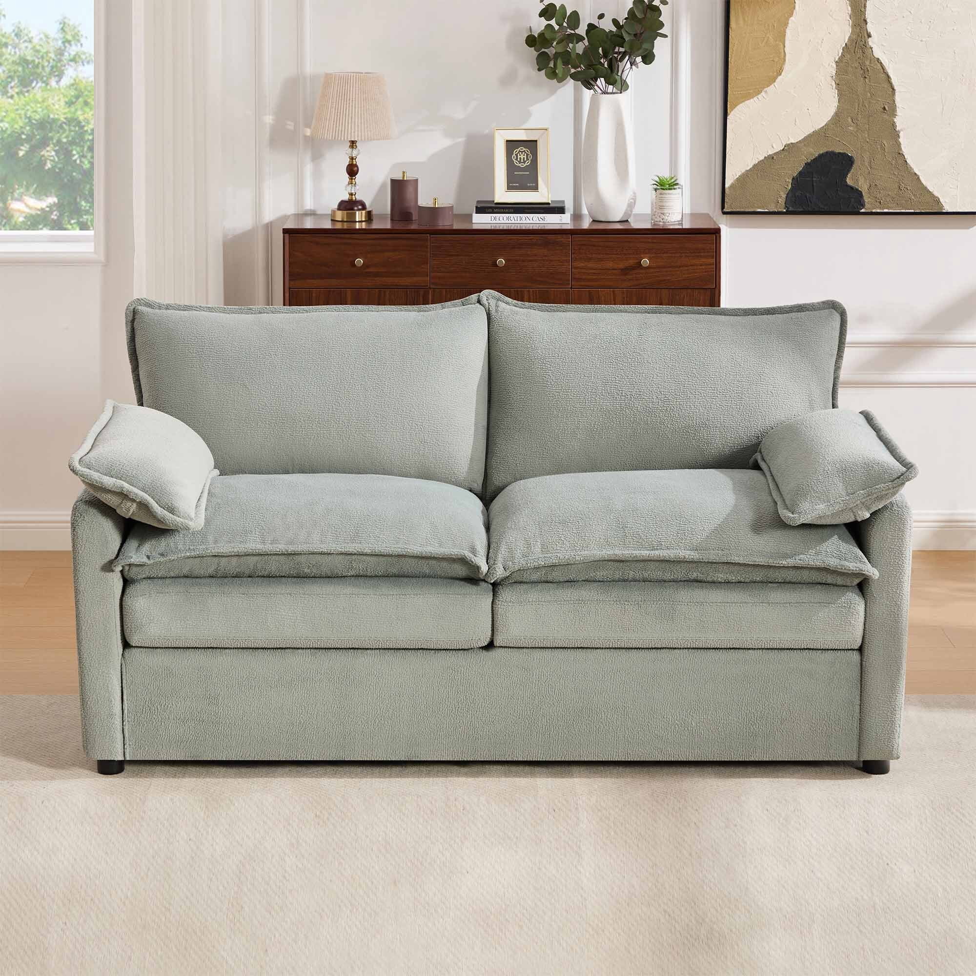 Lunale 2-Seater Sofa with Storage Pockets, Small Modern Cloud Couch for Living Room, Green Chenille