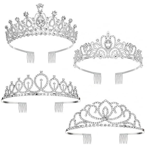 Yalumo 4Pcs Tiaras Crowns for Women, Crystal Queen Tiaras Crowns Headband, Silver Tiara Hair Accessories, Dazzling Rhinestone Princess Crown with Combs for Women, Weddings, Birthday, Party