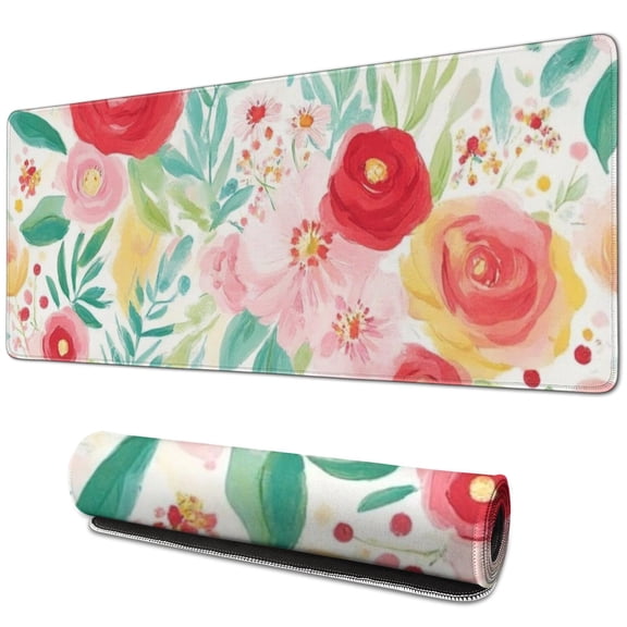 Long Mouse Pads for Desk,Pioneer Flower Floral Print Pattern Desk Mats on Top Of Desks, Desk Mouse Pad Extra Large with 3mm Non-Slip Base and Stitched Edge for Gaming,Office,Work,Home 31.5"x11.8"