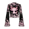 thumbnail image 7 of SCRAWLGOD Pink Axolotl Bell Sleeve Tops for Women Size M Cherry Blossom Lettuce Trim Shirt for Going Out Travel Cropped Long Sleeve Slim Tops Ladies Mock Neck Blouse, 7 of 7
