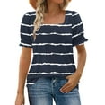 thumbnail image 2 of Tops for Women Summer Casual Ruffle Trim Sleeve Square Neck T-Shirts, Striped Printed Loose Fit Blouse, Stylish and Comfortable Short Sleeve Top, Limited Time Off, 2 of 6