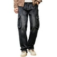 thumbnail image 2 of Letdown Mens Baggy Cargo Jeans Wide Leg Streetwear Denim Pants Loose Fit Jeans Casual Long Trousers with 6 Pockets (Black,40), 2 of 6