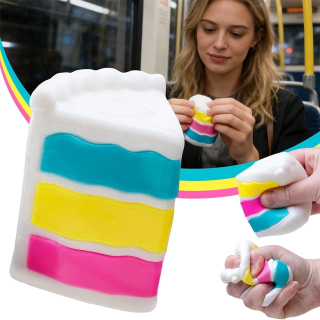 Rainbow Cake Squishy, Jumbo Slow Rising Squeeze Fidget Sensory Toy, Giant Layer Cake Slice Soft Stress Relief Squishy for Adults Birthday Gift Party Favor Colorful Cute Toy