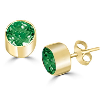 Diamond Essence - Diamond Essence Bezel Set Stud Earrings with Round cut Emerald Stones - VED1121E - 1 Carat