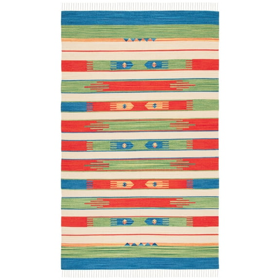 SAFAVIEH Montauk Aindreas Southwestern Cotton Area Rug, Green/Blue, 5' x 8'