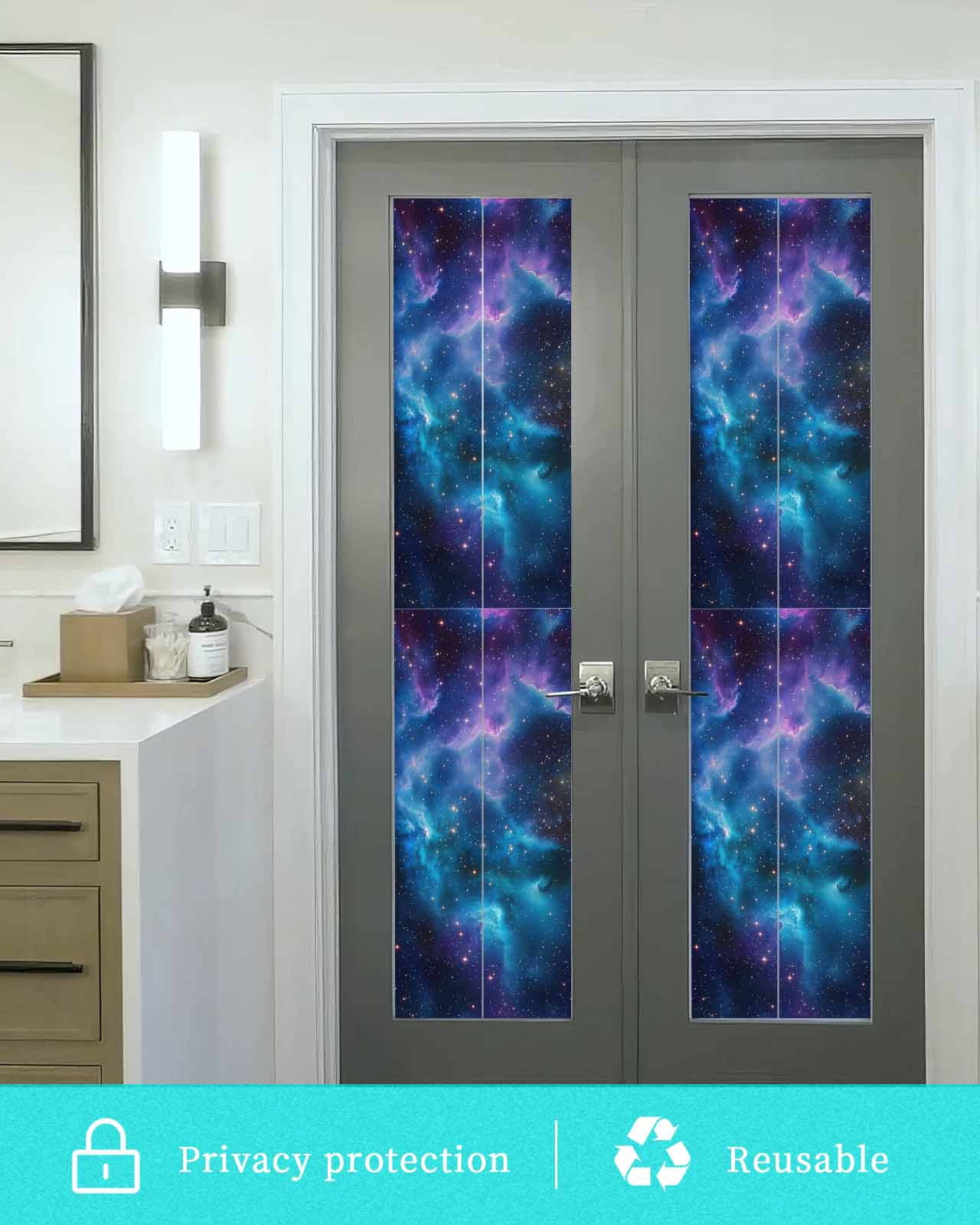 Window Privacy Film Starry Sky Stained Glass Window Film Decorative Sun Block Window Cover Modern Rustic Blue Purple Ombre Star Night Window Clings Static Adhesive Sticker for Bathroom 23.6"x78.7"