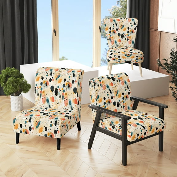 Designart "Whimsical Artistic Polka Dots" Multicolor Polka Dots Upholstered Accent Chair - Modern Arm Chair For Bedroom