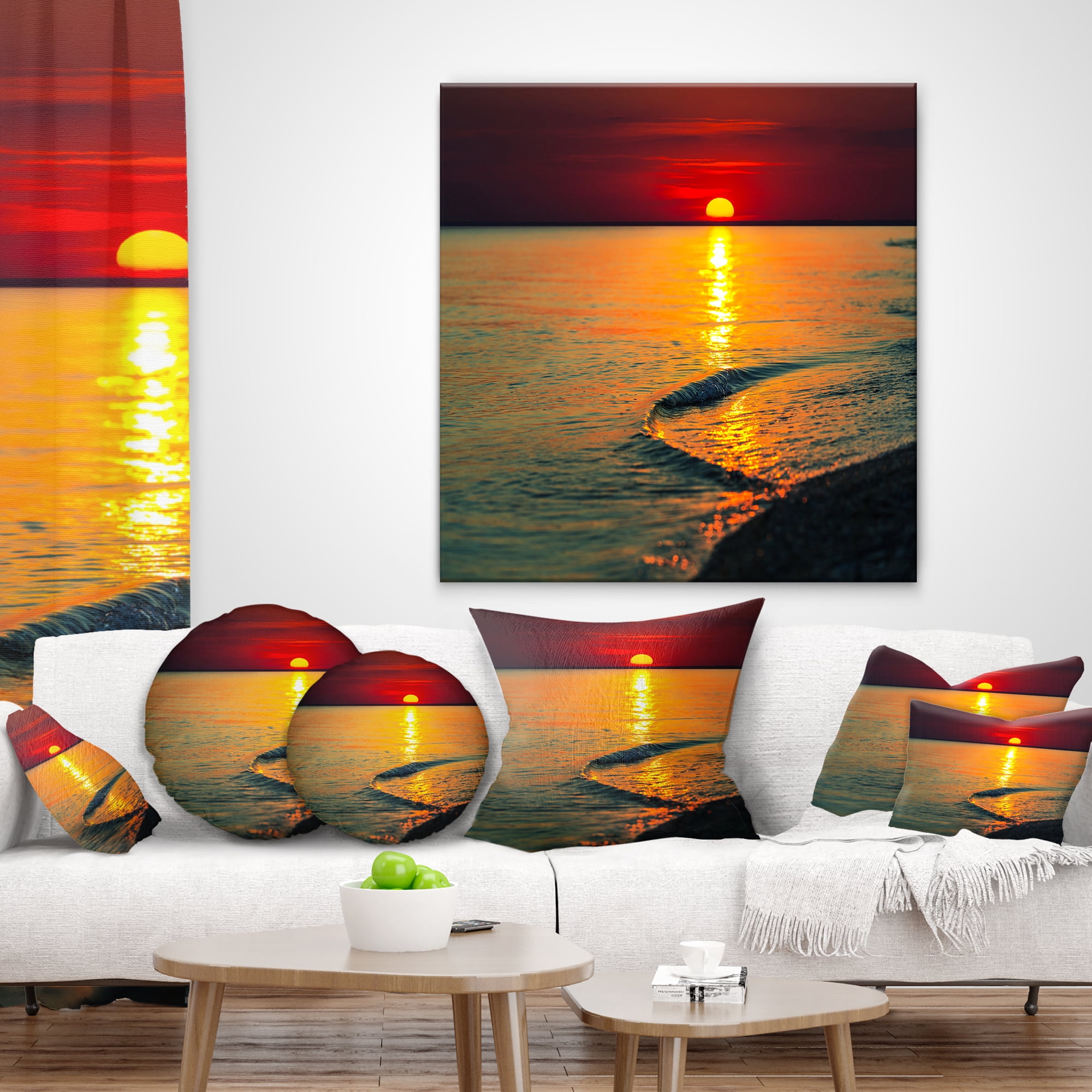Designart Setting Sun Giving Color to Waters - Modern Beach Throw Pillow - 12x20