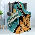 thumbnail image 4 of Auto Mechanic Soft Flannel Fleece Blanket, Retro Manly Design with My Garage My Ruler Lettering and Hand Holding Wrench, Cozy Plush for Indoor and Outdoor Use, 60" x 80", Multicolor, by Ambesonne, 4 of 5