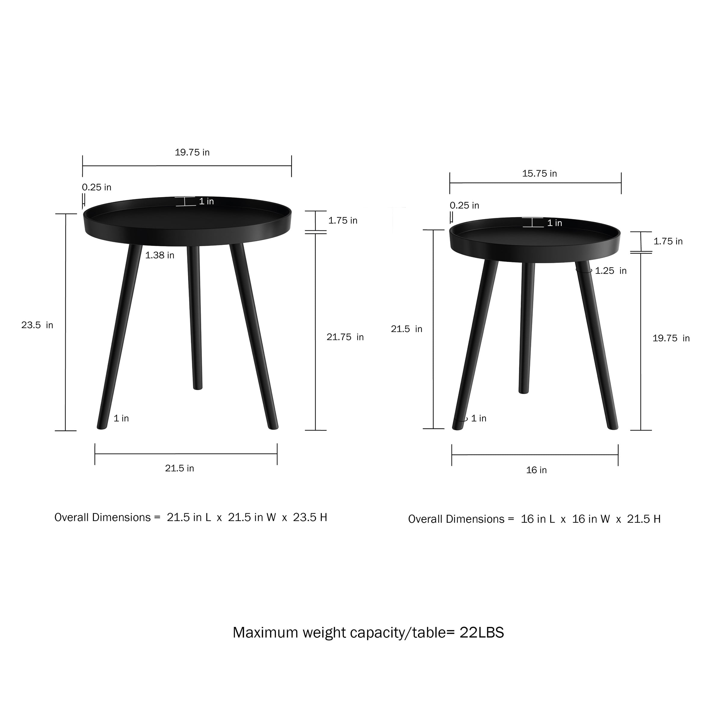 Nesting End Tables Circular Contemporary Decor by Lavish Home, Set of 2 (Black)