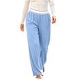 thumbnail image 6 of LEAVINGSUO Pajama Pants Women Plus Size Casual Elastic Waist Long Pants Pockets Comfortable Loungewear Trousers Light Blue S, 6 of 9